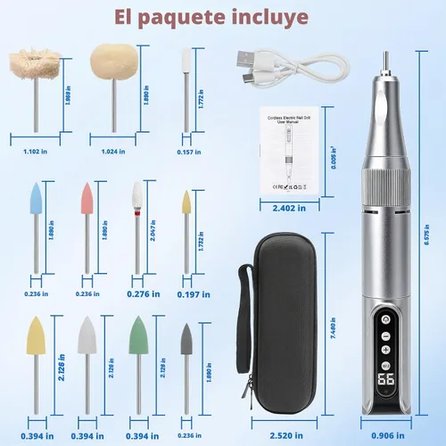 Vista 7 de Mini pulidor inalámbrico con 11 cabezales, 35000 RPM, recargable por USB