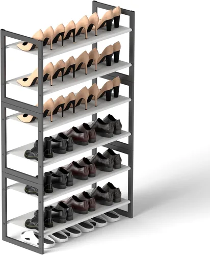 Vista 12 de Zapatero de 2 niveles para armario y entrada, organizador de zapatos apilable, marco de metal con tornillos para menos tambaleo, estantes no tejidos