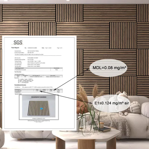 Vista 5 de 4 piezas de paneles acústicos de listones de madera, panel de pared de madera acanalada 3D absorbente de sonido para pared y techo, paneles Nogal