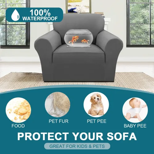 Vista 2 de Turquoize Fundas 100% impermeables para silla, fundas elásticas para sala de estar, sofá, funda de sofá con brazos, protector de muebles para sillas