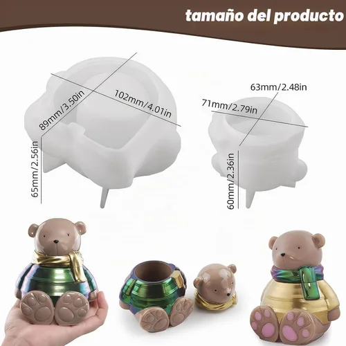 Vista 3 de Actvty Molde de resina para tarro de oso, molde de silicona para tarro con tapa, moldes de fundición de epoxi de oso 3D, caja de baratijas, tarro