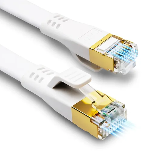 Vista 7 de HUGIN Cable Ethernet CAT 8 de 1.5 pies, paquete de 5 unidades, cable LAN plano de 40 Gbps 2000 MHz de alta velocidad, cable de red blindado RJ45