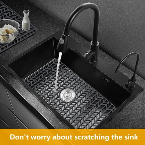 Vista 13 de Protectores de fregadero de cocina de 12 x 11 y 13 x 11 pulgadas, protectores de silicona para fregadero de cocina para la parte inferior del Gris