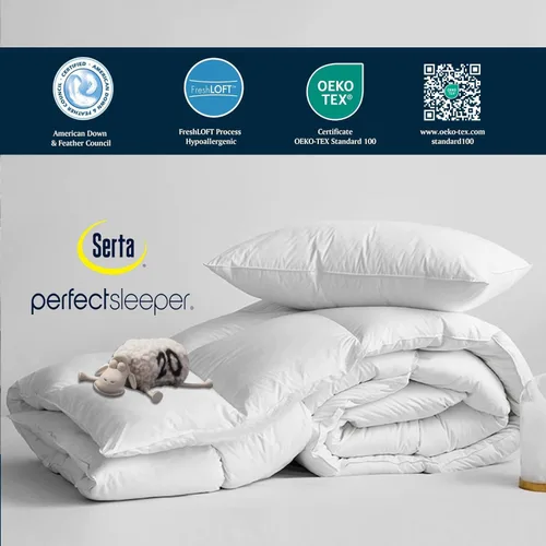 Vista 2 de Serta Edredón de fibra de plumón de ganso tamaño King, funda de edredón 100% algodón, edredón hipoalergénico de lujo de hotel, extra cálido, 106 x