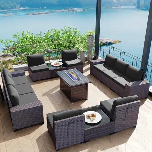 Vista 29 de Kullavik - Juego de muebles para exterior de 6 piezas con sofá modular de ratán de polietileno, color negro