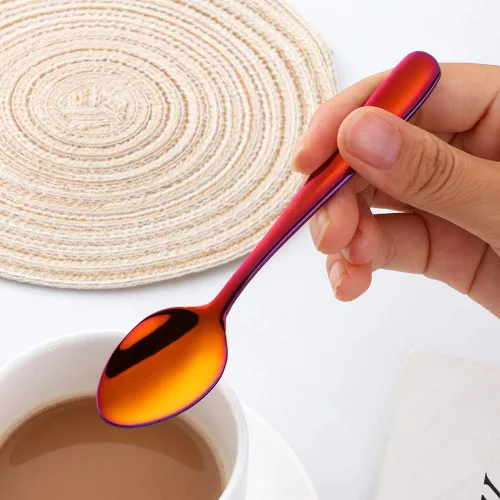 Vista 5 de Demitasse - Cucharas de café expreso, mini cucharas de café mágicas de color cambiado de color inoxidable 18/10, juego de 6, 5.5 pulgadas (rojo)