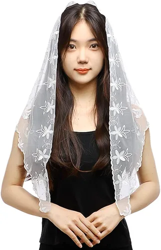 Vista 6 de LMVERNA Triángulo velo Mantilla cabeza cubierta bordado flor velos novia boda accesorio