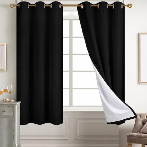 Vista 73 de Diraysid Cortinas 100% opacas de lino beige para dormitorio, con ojales, aislamiento térmico, cortinas de oscurecimiento de habitación