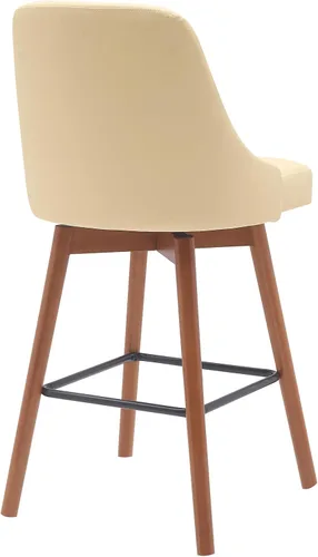 Vista 5 de Armen Living Sicily Modern Farmhouse Taburete giratorio de madera de nogal de 26 pulgadas de altura para encimera de isla de cocina, en piel Crema