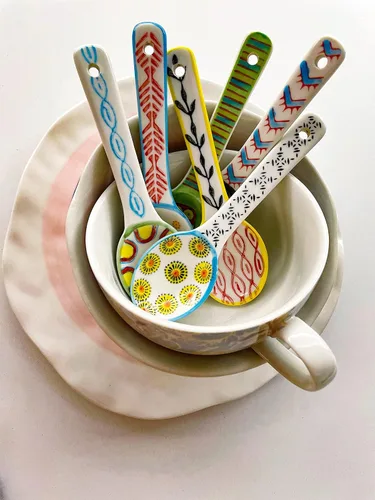 Vista 7 de Juego de 6 cucharas de café de cerámica, cucharaditas multiusos para expreso, té, postre, varios colores brillantes, sin plomo, aptas