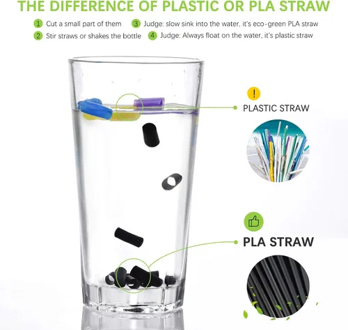 Vista 2 de 100 popotes desechables de ácido poliláctico sin plástico, pajitas biodegradables a base de plantas de maíz, sin BPA, compostables, pajitas