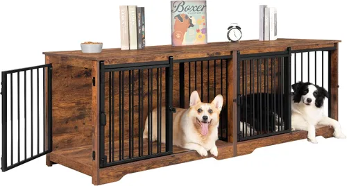 Vista 9 de Hzuaneri Mueble Jaula para Perros de 78" para 2 Perros, Jaula Doble para Perros con Divisor, Perrera de Madera Resistente para Perros, Jaula