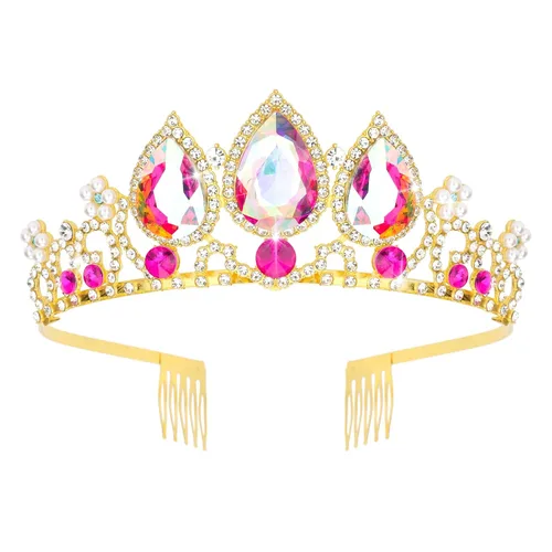 Vista 9 de CIEHER Rapunzel - Corona de princesa para niñas, diadema multicolor para fiesta de cumpleaños, cosplay de sirena