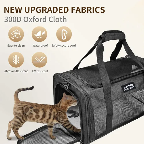 Vista 4 de Transportador de mascotas aprobado por la TSA para gatos pequeños y cachorros, de lados suaves y plegable, transportador de gatos y perros para Negro