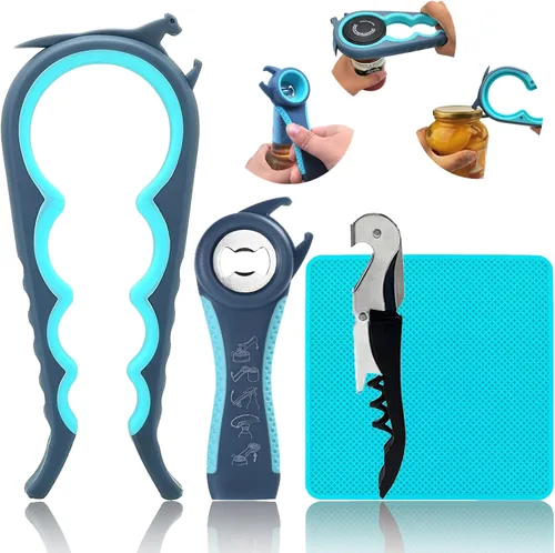 Vista 10 de Abrebotellas y abrebotellas para personas mayores con artritis, manos débiles, 4 piezas Multi-use Lid Opener Set with Non-slip Rubber Gripper Pad