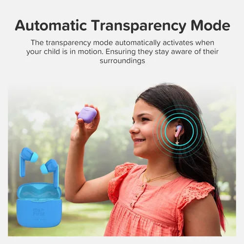 Vista 5 de myFirst Carebuds Auriculares para Niños - Auriculares Inalámbricos Bluetooth Verdaderos con Límite de Volumen de 85db, Micrófono, Estuche de Carga