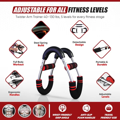 Vista 5 de LuxUltra Twister Arm Trainer Equipo de entrenamiento de pecho para hombres y mujeres, entrenador de pecho y brazo ajustable de 40 a 130 libras