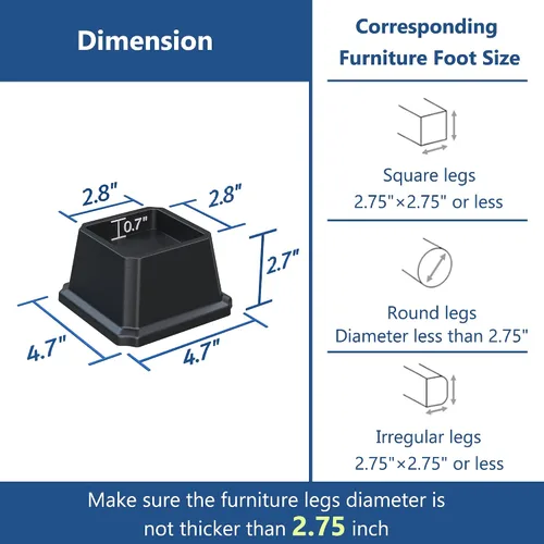 Vista 6 de Elevadores de cama resistentes de 2 pulgadas, elevadores de muebles para marco de cama, sofá, escritorio, silla, elevan hasta 1500 libras, juego