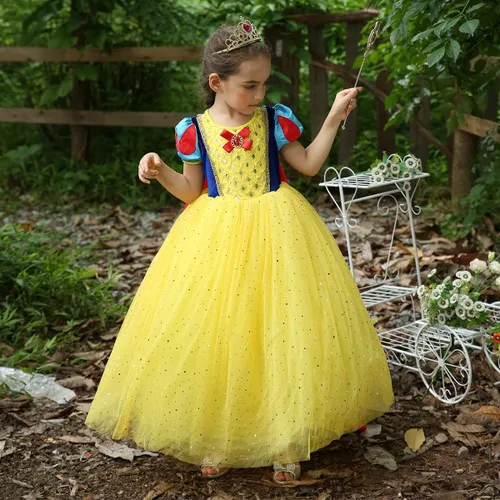 Vista 16 de HIHCBF Disfraz de princesa blanca como la nieve para niñas, cumpleaños, Navidad, Halloween, carnaval (con accesorios)