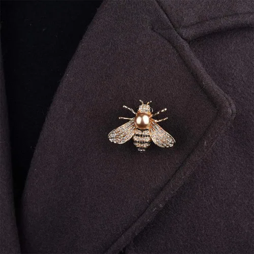 Vista 7 de HSQYJ - Broche de abeja con diseño de cristal, broche de animal de moda, perla, color dorado.