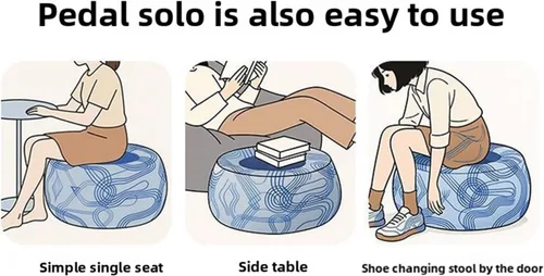 Vista 5 de POCREATION Inflatable Footstool Portable Foot Rest Camping Foot Stool PVC Compact for Outdoor Seat with Blue Stripe Pattern Lightweight for Travel