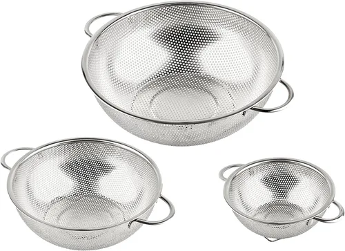 Vista 5 de Juego de 3 coladores microperforados de malla de acero inoxidable (1 cuarto de galón, 2.5 cuartos de galón y 4.5 cuartos de galón)
