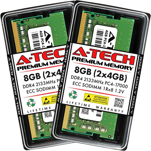 Vista 37 de A-Tech 4GB DDR4 2133MHz PC4-17000 ECC SODIMM 1Rx8 Rango único 1.2V 260-Pin Módulo de actualización de memoria RAM para Microserver, estación