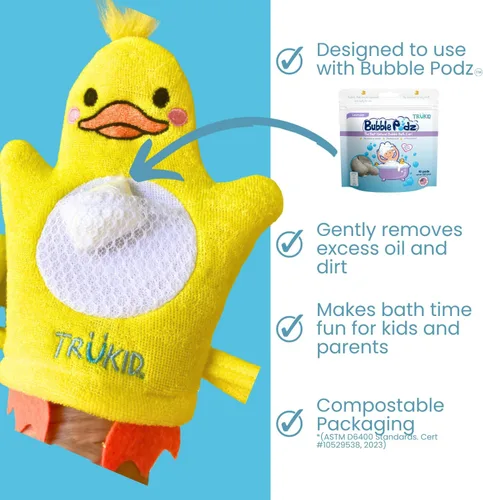 Vista 4 de TruKid BubbleGlove, guantes de baño de esponja, marioneta de mano para niños y niños, esponja de baño y guante de toalla para bebés para niños