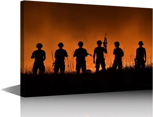Vista 9 de TUMOVO Arte abstracto para pared, imágenes impresas en lienzo con la bandera estadounidense, arte moderno de soldados militares, arte de pared