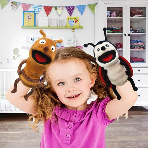 Vista 6 de Marioneta de Mano de Peluche Realista de 13", Marionetas de Animales Insectos para Niños Marioneta de Mano de Animal de Peluche Insecto con Boca