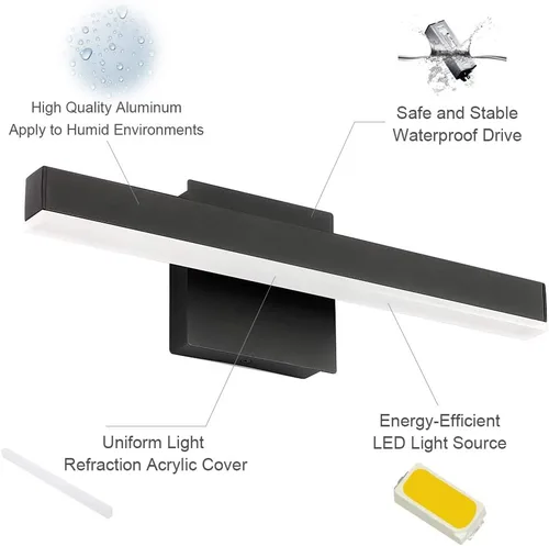 Vista 6 de Aipsun - Lámpara LED para baño moderna, color negro