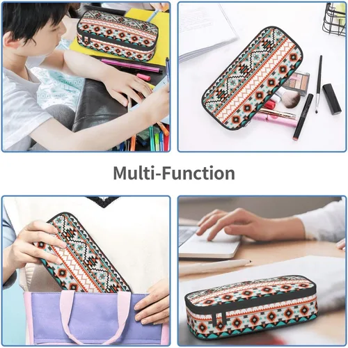 Vista 7 de Estuche organizador de lápices tribal étnico azteca de gran capacidad, papelería con cremallera, suministros escolares, bolsa para lápices