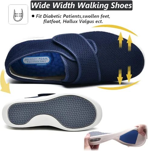 Vista 3 de W&LESVAGO Zapatillas para caminar diabéticas de ancho ancho ancho para mujer con cojín de aire, ligeras y ajustables para artritis pies hinchados