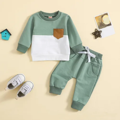 Vista 2 de EMRELOD Conjunto de ropa de otoño e invierno para bebé niño, sudadera de manga larga con letras y pantalones deportivos