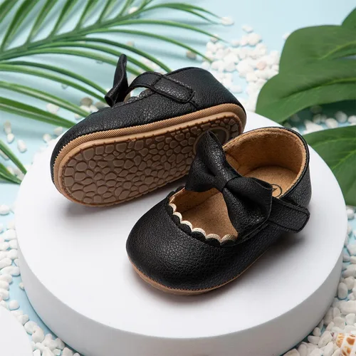 Vista 5 de Oamico Mary Jane - Zapatos planos de goma antideslizantes con lazo para niñas y bebés, zapatos de vestir de princesa para recién nacidos