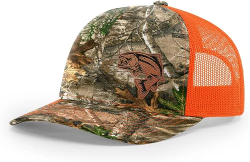 Vista 12 de Sombrero de pesca de salmón con parche de cuero grabado láser Richardson 112 Snapback Trucker Cap