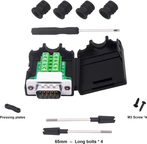 Vista 2 de DB9 - Placa de conexión macho sin soldadura RS232 D-SUB 9 pines adaptador serie bloque de terminales con funda, 2 paquetes (macho)
