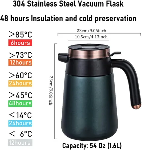 Vista 2 de Jarra térmica de café de 54 onzas con pantalla de temperatura, termo aislado de acero inoxidable 304 de doble pared, jarras de café para mantener