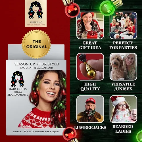 Vista 7 de Beardaments Luces para el cabello iluminadas: los adornos originales de, 16 bolas coloridas de Navidad para el cabello, para vacaciones, cosplay