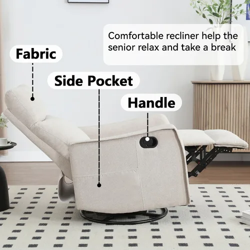 Vista 6 de Silla reclinable con masaje y calor, silla reclinable giratoria con respaldo alto, sillones reclinables manuales Lazy Boy para adultos, silla