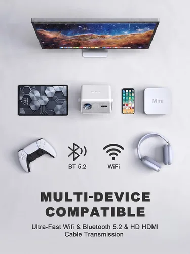 Vista 7 de [Ahora con Netflix y 3200ANSI] Proyector inteligente 4K con WiFi y Bluetooth, enfoque automático y mini proyector portátil Keystone con soporte