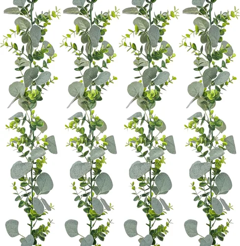 Vista 10 de Paquete de 8 guirnaldas artificiales de eucalipto, plantas colgantes de hojas verdes artificiales, vides de eucalipto para decoración de telón