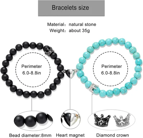 Vista 4 de BMMYE Magnetic Couple Bracelets Valentine's Day Gift, Long Distance Relationship Boyfriend and Girlfriend His and Her Bracelet pulseras para parejas