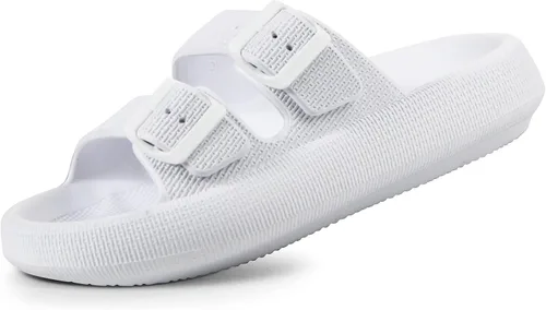 Vista 21 de Weweya Sandalias para mujer y hombre - Pantuflas acolchadas - Sandalias ajustables con doble hebilla - Sandalias planas de EVA