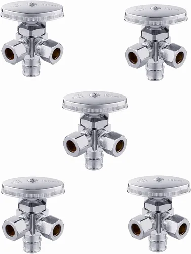 Vista 7 de EFIELD Válvula de parada de ángulo de giro múltiple con salida de compresión doble, 1/2 "NOM (5/8" OD) x (3/8 pulgadas x 3/8 pulgadas) cromo