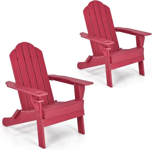 Vista 10 de Giantex Adirondack - Silla plegable para exteriores, silla de patio resistente a la intemperie de HDPE con soporte integrado para tazas, silla