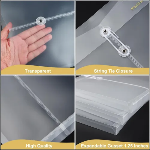 Vista 4 de Paquete de 6 carpetas de archivos de sobres de plástico, carpeta transparente expandible para documentos A4 Letter Size,Poly Reusable Folders with