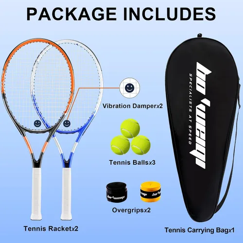 Vista 5 de bo'weiqi Juego de raquetas de tenis recreativas de 27 pulgadas para 2 jugadores, raquetas de tenis ligeras preencordadas para principiantes, incluye