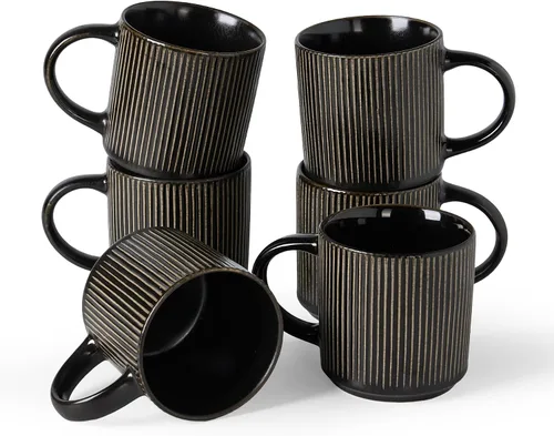 Vista 22 de famiware Juego de 4 tazas de café de 12 onzas, tazas de cerámica con asa Negro (Star-Black)