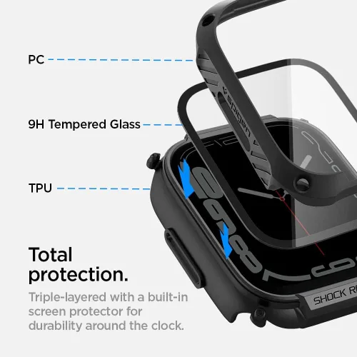 Vista 6 de Spigen para Apple Watch - Funda con protector de pantalla de vidrio templado táctil incorporado, resistente y de cobertura completa, armadura